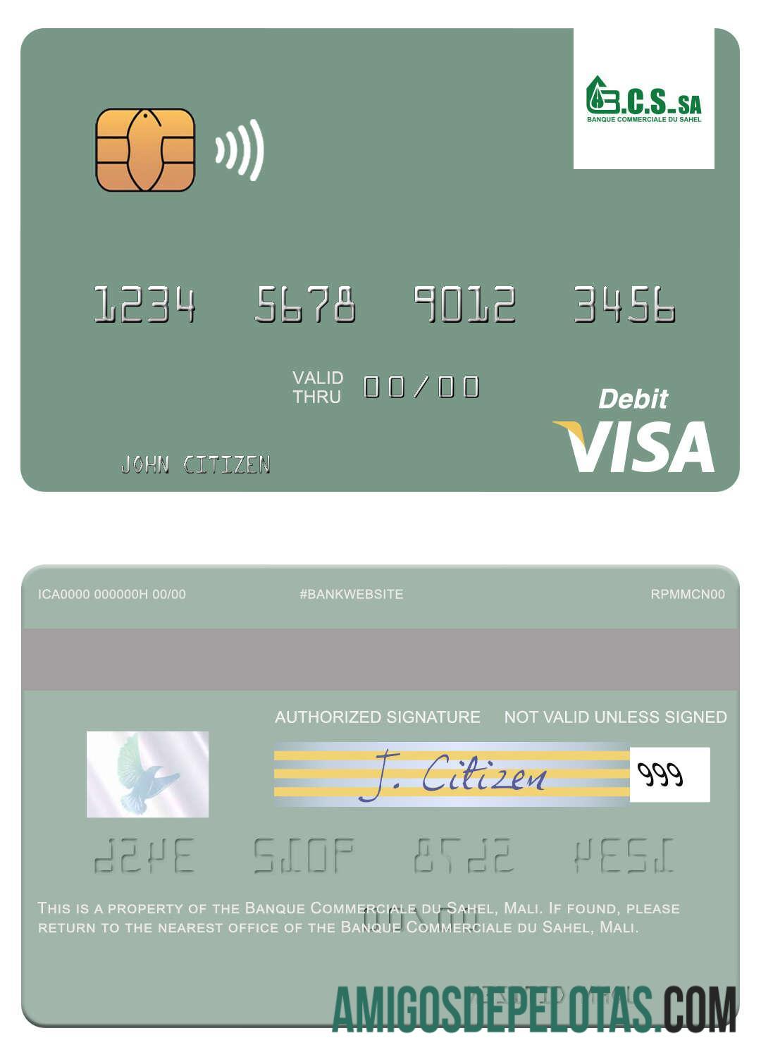 Mali Banque Commerciale Du Sahel Visa Debit Card template